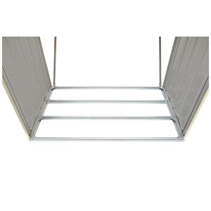 Abri à bois Globel 5x3 beige, vue détaillée des rails de plancher et des parois latérales.