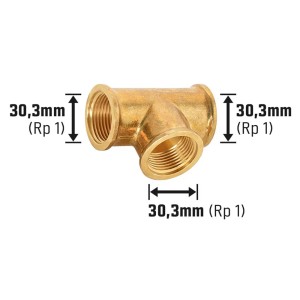 Raccordo a T LUX 30,3 mm (Rp 1) in ottone per raccordi filettati, vista dettagliata.