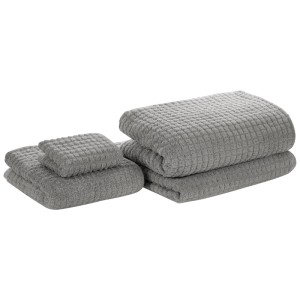 Set de serviettes Beliani Atai gris, 4 pièces en coton. Serviettes de bain et de toilette moelleuses.