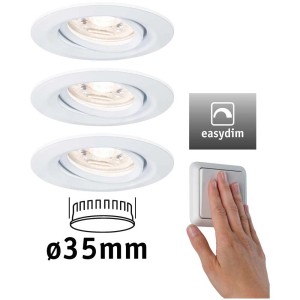 Spot encastrable LED Paulmann Nova Mini Plus, lot de 3, blanc, avec fonction EasyDim et diamètre de 35 mm.