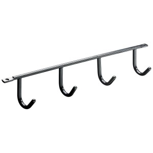 Porte-manteau Hettich avec 4 crochets en acier, noir, pour montage mural.