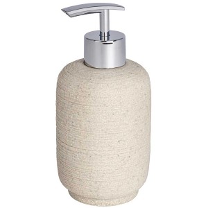 Dispenser sapone Goa neo beige in poliresina con pompa cromata per bagno e cucina.
