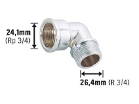 Gewinde-Winkel 24,1 mm (Rp 3/4) x 26,4 mm (R 3/4) Messing Verchromt