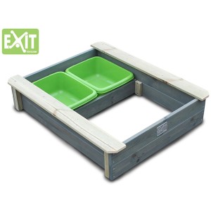 Exit Sabbiera Aksent, 94x77 cm, grigia, con 2 contenitori verdi e copertura in legno.