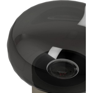 Moderne Tischleuchte Bravino mit rundem, rauchgrauem Glas und GU10 Fassung auf mattem Nickel-Sockel.