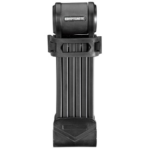 Antivol pliant noir Kryptonite Keeper 585 (longueur 850 mm) plié avec support de montage.
