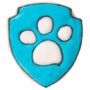 Paw Patrol Ausstecher Pfote: Plätzchen in Schildform mit blau-weisser Pfote für Fans.