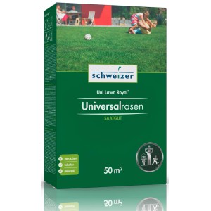 Confezione di Eric Schweizer Universalrasen Uni Lawn Royal 50 m², adatto per casa, gioco e uso universale.