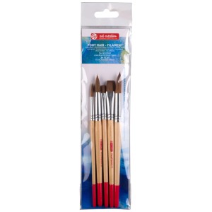Talens Art Creation Aquarellpinselset, 5 Pinsel mit Ponyhaar/Polyester, runde und flache Formen.