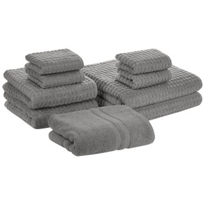 Set de serviettes Beliani Atai, 9 pièces, coton, gris. Ensemble de serviettes et tapis de bain.
