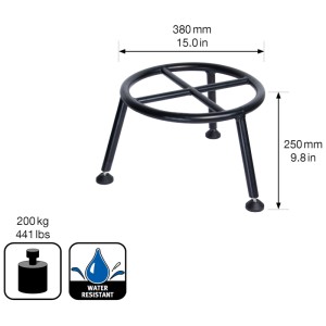 Supporto per piante nero Wagner GF0680, Ø 38 cm, altezza 25 cm, in tubolare d'acciaio con 3 gambe.