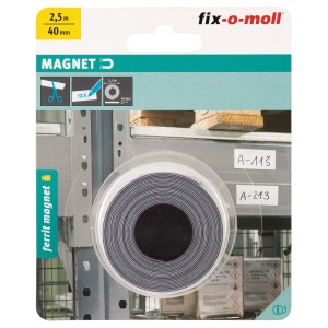 Nastro magnetico Fix-o-moll, scrivibile, 2,5 mm x 40 mm, Bianco. Nastro magnetico flessibile per la casa.