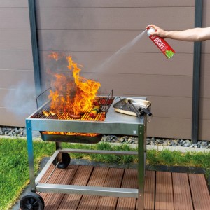 Grill en feu éteint avec l'aérosol extincteur ABUS AFS625.