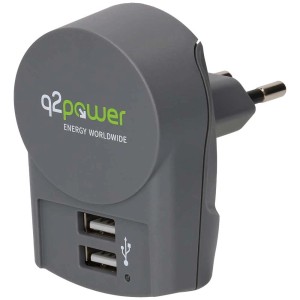 Q2 Power USB-Charger Euro: Zwischenstecker mit 2 USB-Anschlüssen zum Laden von Geräten.