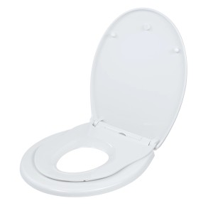 Sedile WC per bambini Diaqua Tino bianco con chiusura rallentata e sedile per bambini integrato.