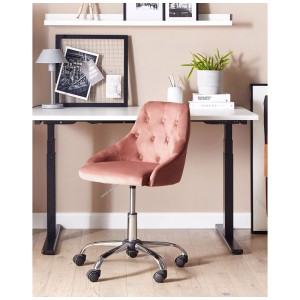 Sedia da ufficio rosa Beliani Parrish con rivestimento in velluto e struttura cromata.