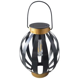Lanterne solaire noire Schönenberger Akrab avec filament LED et anse, Ø 18 cm.