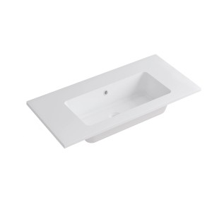 Vasque à poser Opera en fonte minérale, blanc mat, rectangulaire, avec trou de robinetterie. Idéal pour les salles de bains modernes.