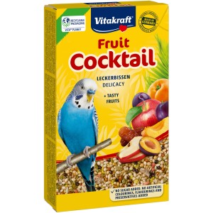 Vitakraft Frutti Cocktail per cocorite, confezione da 200g con cocorita e frutta.