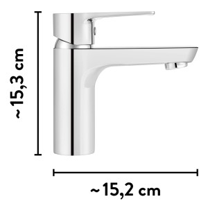 Miscelatore lavabo baliv WT-580 cromato lucido, monocomando, moderno, ca. 15,3 cm altezza, 15,2 cm profondità.