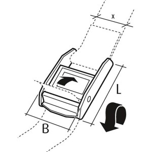 Blocco a morsetto Conacord in zinco, 43 mm, schema con dimensioni per cinghie di tensionamento.