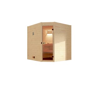 Sauna d'angle Weka en épicéa, 189x189 cm, avec porte en verre. Sauna en bois massif sans poêle.
