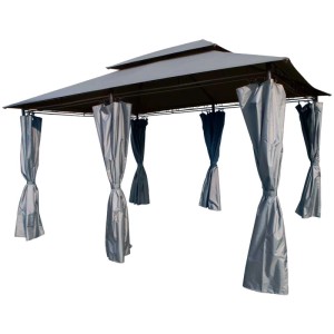 Gazebo grigio pietra (3x4 m) con tetto idrorepellente e tende.