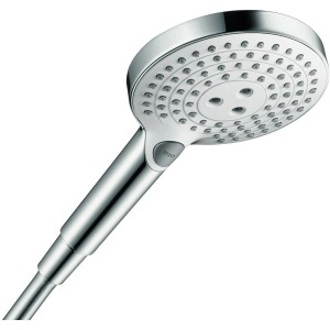 Soffione doccia Hansgrohe Raindance Select S 120, cromo-bianco, 3 getti, con pulsante Select.