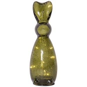 Figura decorativa a LED in vetro verde Harry Brown, alta 25 cm, con luce bianca calda per interni.