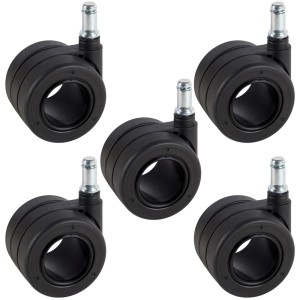 Lot de 5 roulettes doubles design noires avec tige pour chaises de bureau.