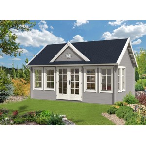 Abri de jardin Alpholz Clockhouse-XL avec toit à pignon, marron, 550x420 cm. Maison en bois avec double porte et fenêtres.