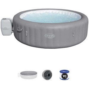 Bestway Lay-Z-Spa Grenada Airjet, spa gonflable gris clair avec accessoires.
