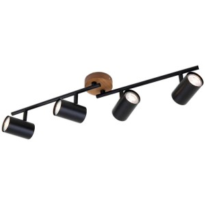 Spot noir Briloner Muritz avec 4 douilles GU10 et détails en bois.