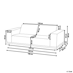 Schéma du canapé de jardin 3 places Beliani Rovigo avec dimensions.