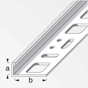 Profilo angolare in acciaio inox, 1,0 x 2,1 x 100 cm, per bordi piastrelle, con fori per il fissaggio.