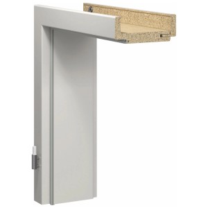 Telaio porta GetaDoor CPL grigio chiaro, vista dal basso. Telaio porta robusto e di facile manutenzione.