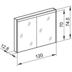 Schéma d'une armoire de toilette Schneider O-line LED blanche, largeur 120 cm, avec dimensions.