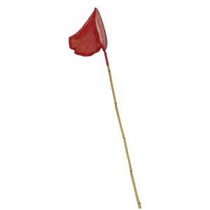 Guadino rosso con manico in bambù per laghetto o pesca.
