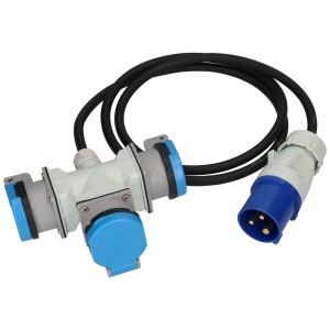 Rallonge CEE MaxCamp, 1,5m, noire, avec fiche CEE16 et 3 prises.