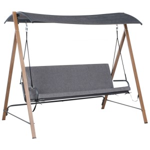 Dondolo da giardino Beliani Bonagia grigio con telaio in acciaio effetto legno e tettuccio parasole.