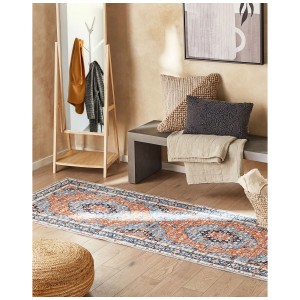 Tappeto passatoia Midalam con motivo orientale blu-arancio, 80x300 cm. Tappeto a pelo corto.
