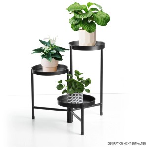 Supporto per piante a 3 ripiani nero per fiori e piante in vaso, ideale per interni ed esterni.