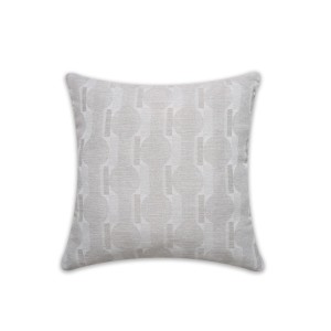 Beiges Kissen mit Jacquard-Muster aus Kreisen. Gefülltes Sofakissen aus Polyester für Wohnlandschaften.