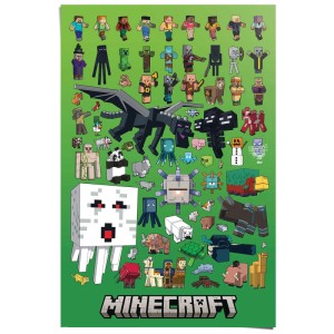 Minecraft Maxiposter (61x91,5 cm) mit Charakter-Montage auf grünem Hintergrund.