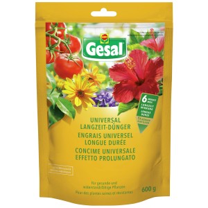 Gesal Engrais universel longue durée 600g pour plantes fleuries et d'intérieur.