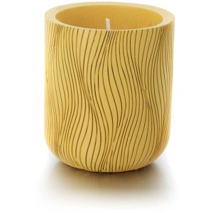Bougie parfumée à la citronnelle Balthasar jaune dans un pot en ciment ondulé, Ø 9 cm.