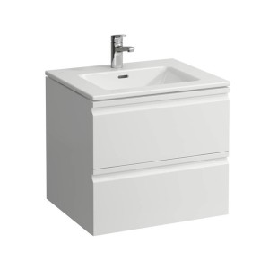Meuble sous-vasque Laufen Pro S, blanc, 60 cm, avec deux tiroirs et robinet.