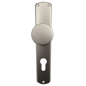 Alpertec Knopflangschild-Garnitur Phil, F1 eloxiert, 72 mm, silberfarben, für Türbeschläge.