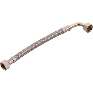 Tuyau de raccordement flexible coudé, 14,9 mm (G 3/8) x 200 mm, gainé d'acier inoxydable.