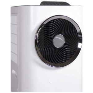 Condizionatore mobile Kibernetik KL140 4in1 bianco, griglia nera, anello cromato e funzione Wi-Fi.